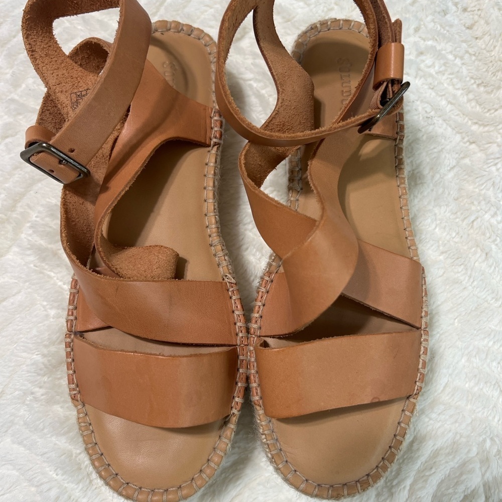 Soludos Olympia Tan Leather Platform Espadrille Sandals Size 10 EUC - Picture 10 of 16